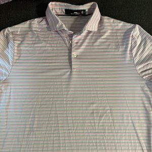 RL Ralph Lauren golf shirt size LG pink/white/blue stripe.